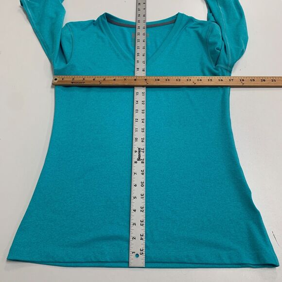 Nike Shirt Women S Small Peacock V Neck Regular Dri Fit Long Sleeve Pullover Tee - Picture 6 of 9